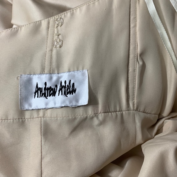 Andrew Adela Beige Sheath Ruffle Strapless Gown - Picture 6 of 16